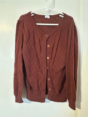 Jamie Kay Rust Brown Openwork Button-Front Cardigan